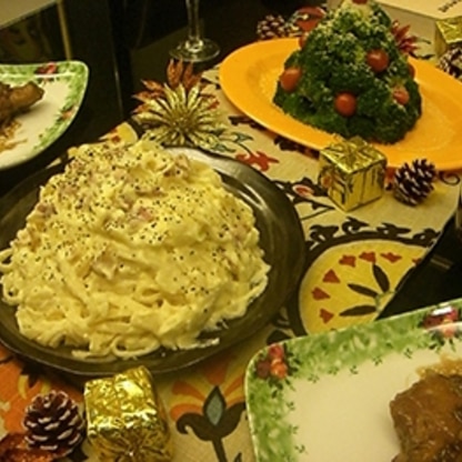 ツリーサラダのおかげで、食卓が一気にクリスマスパーティーっぽくなりました！雪化粧が可愛いです♪ありがとうございました。